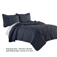 Ada 3 Piece Microfiber King Size Quilt Set, Mandala Embroidery, Indigo - BM285625