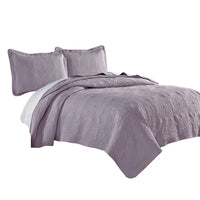 Ada 3 Piece Microfiber King Size Quilt Set, Mandala Embroidery, Purple - BM285626