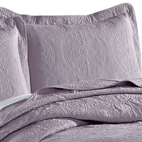 Ada 3 Piece Microfiber King Size Quilt Set, Mandala Embroidery, Purple - BM285626