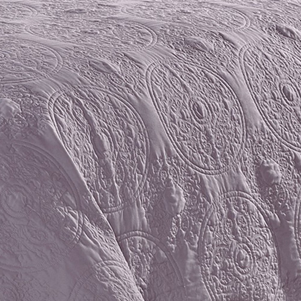 Ada 3 Piece Microfiber King Size Quilt Set, Mandala Embroidery, Purple - BM285626