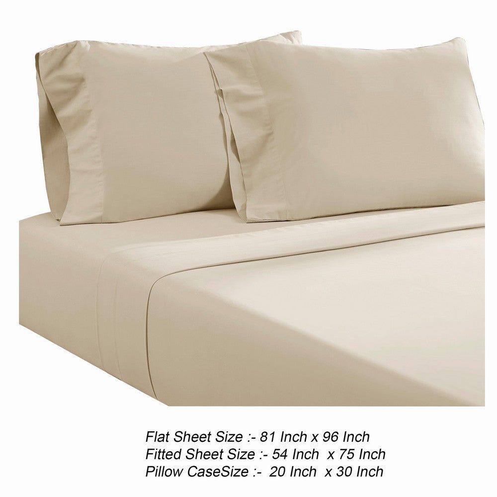 Ivy 4 Piece Full Size Cotton Ultra Soft Bed Sheet Set, Prewashed, Cream - BM285632