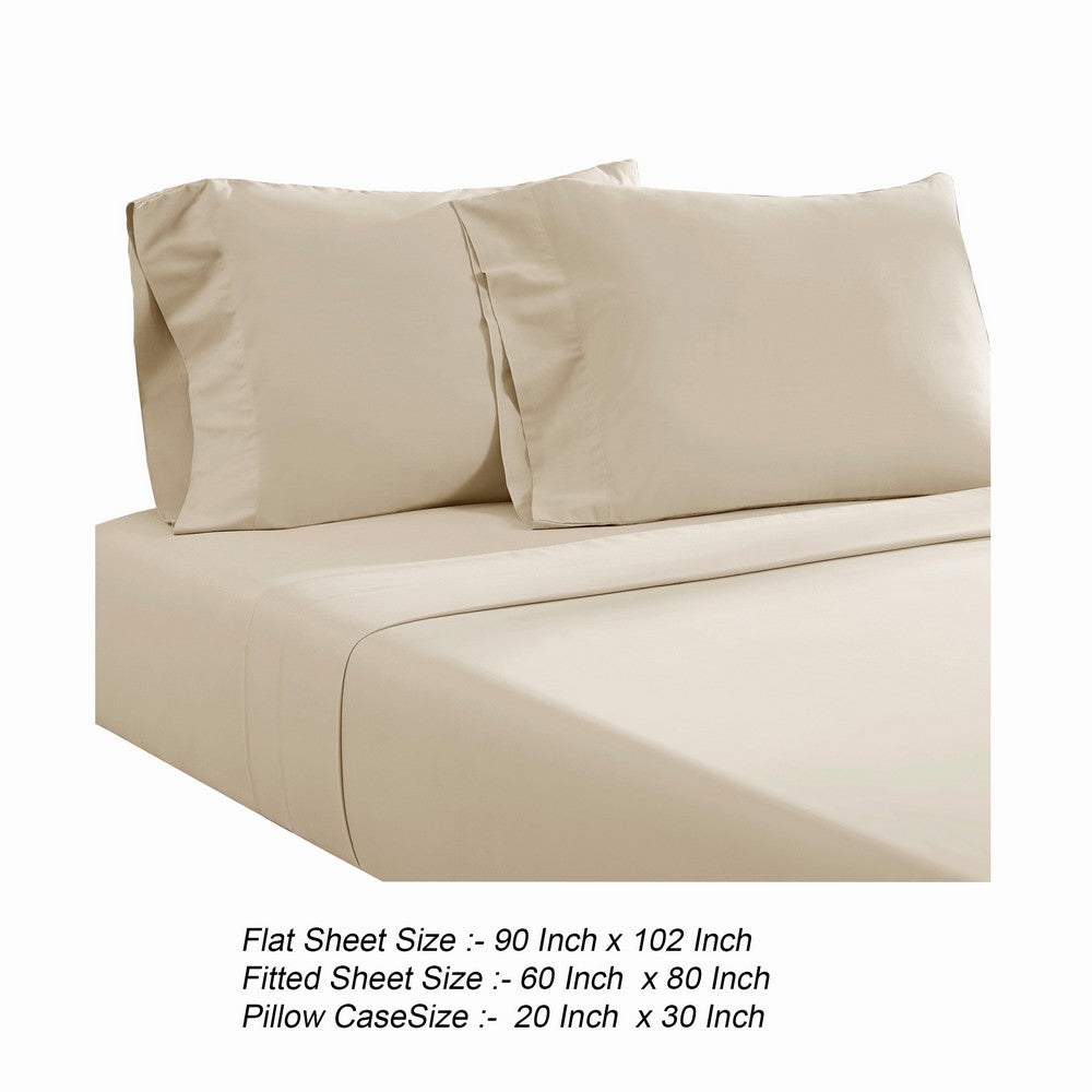 Ivy 4 Piece Queen Size Cotton Ultra Soft Bed Sheet Set, Prewashed, Cream - BM285637