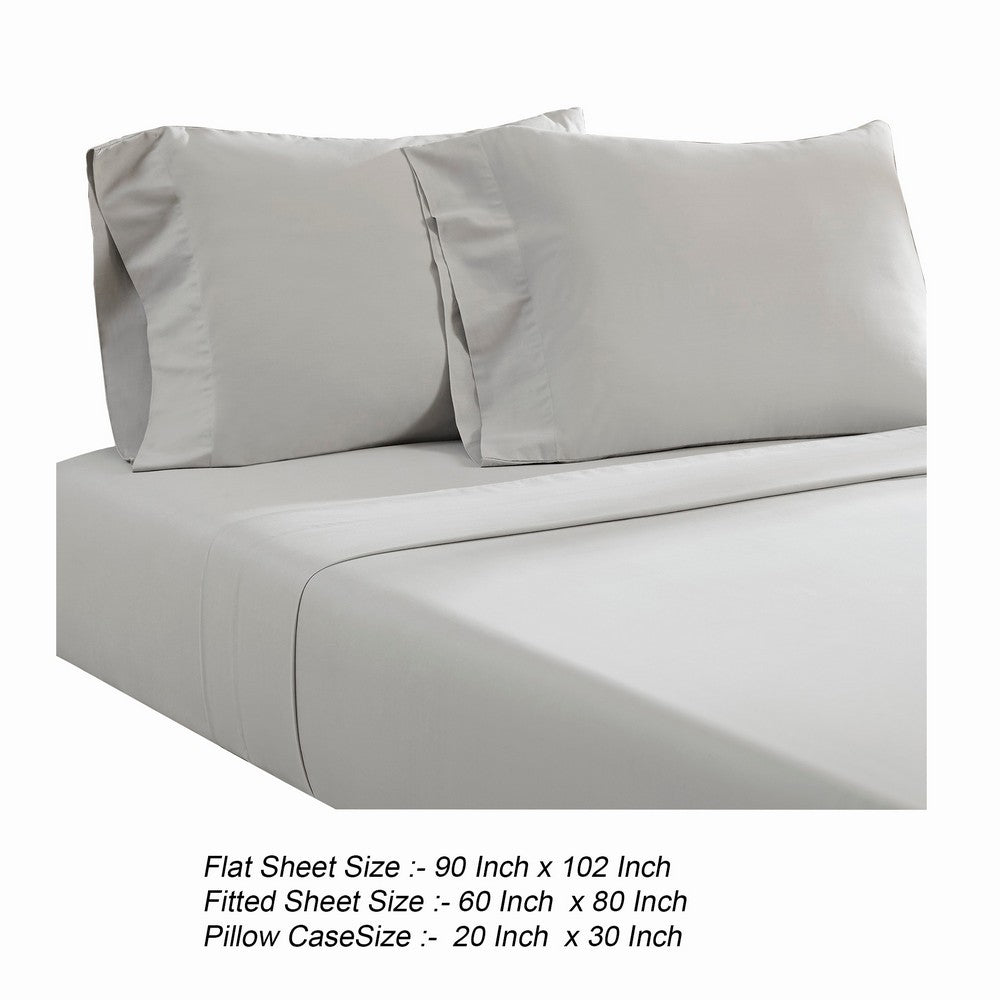 Ivy 4 Piece Queen Size Cotton Soft Bed Sheet Set, Prewashed, Light Gray - BM285640