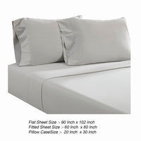 Ivy 4 Piece Queen Size Cotton Soft Bed Sheet Set, Prewashed, Light Gray - BM285640