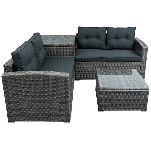 4 Piece Outdoor Sectional Sofa Set, Storage, All Weather Rattan, Gray - BM285797