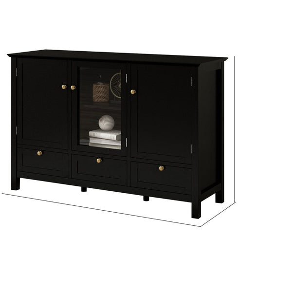 Miko 45 Inch Wood Accent Cabinet, 3 Doors, 3 Drawers, Vintage Black Finish - BM285809