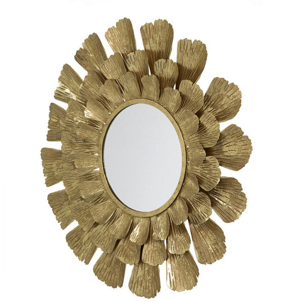 37 Inch Wall Mirror, Layered Flower Petals, Gold Finished Metal Frame - BM285898