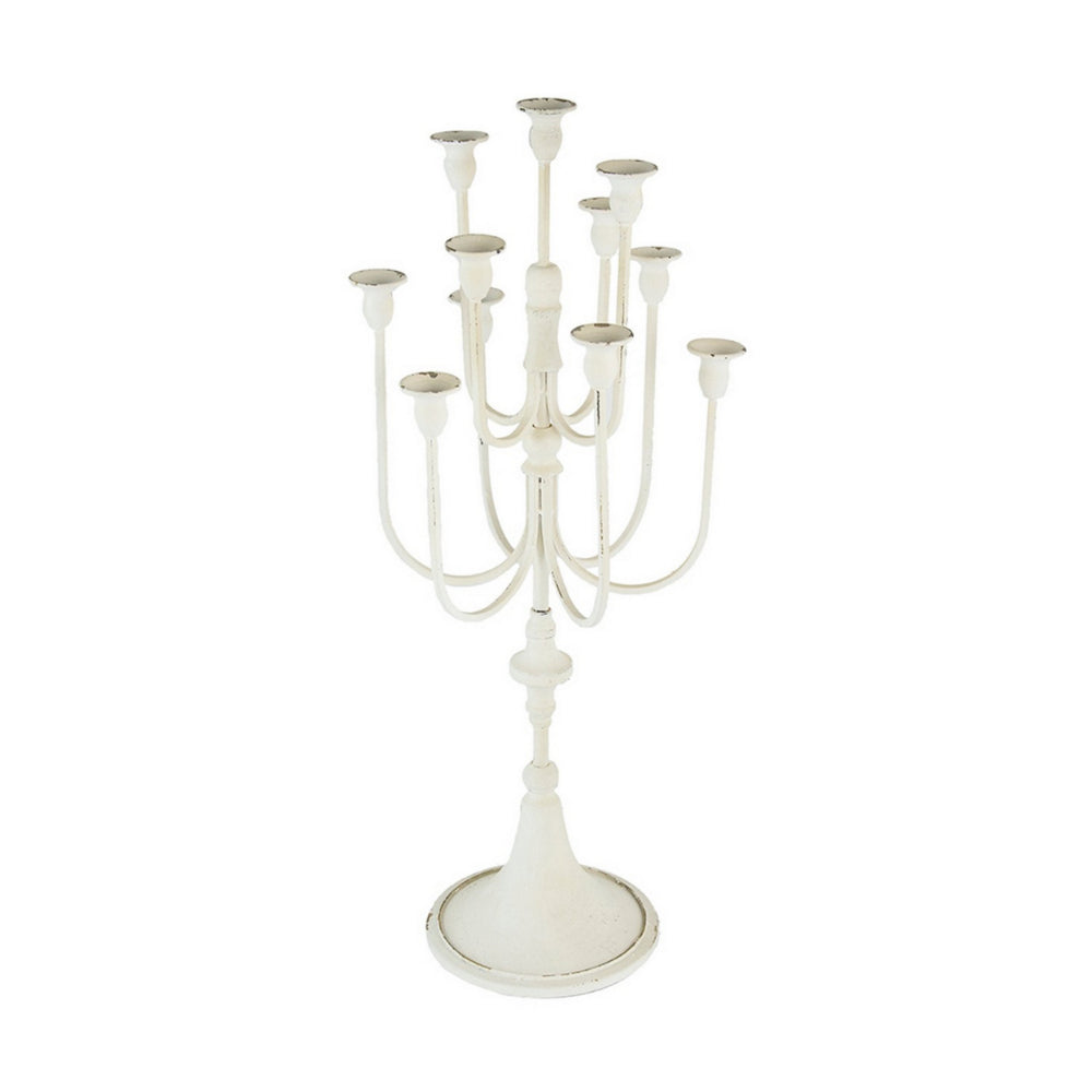 30 Inch Classic 11 Light Candelabra, Curved Arms, White Iron Frame - BM285915