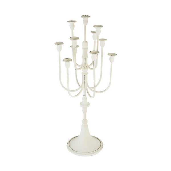 30 Inch Classic 11 Light Candelabra, Curved Arms, White Iron Frame - BM285915