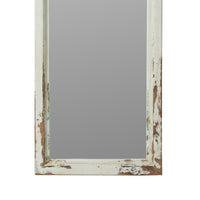 73 Inch Floor Mirror with Ornate Sculpted Top, Fir Wood, Weathered White - BM285925