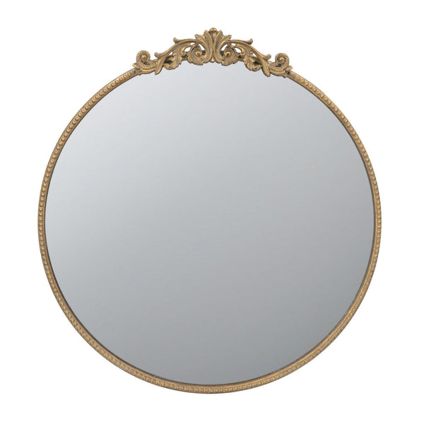 Kea 32 Inch Vintage Round Wall Mirror, Gold Metal Frame, Baroque Design - BM285933
