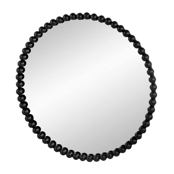 Emu 32 Inch Modern Round Wall Mirror, Beaded Black Metal Accent Frame - BM285938