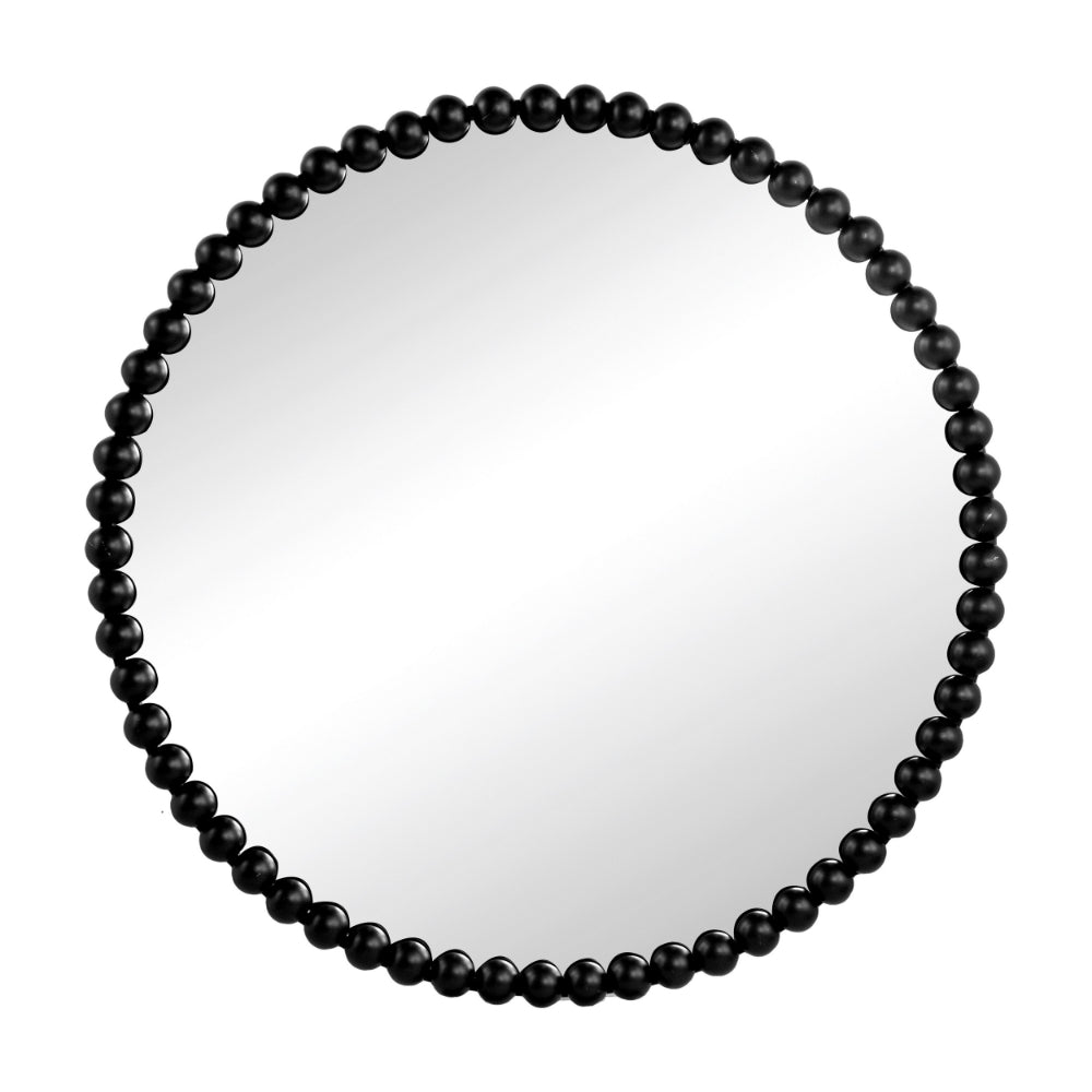 Emu 32 Inch Modern Round Wall Mirror, Beaded Black Metal Accent Frame - BM285938