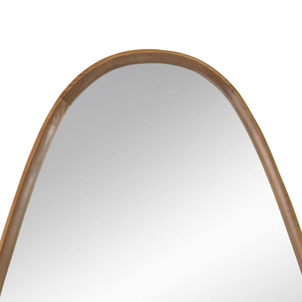Roe 37 Inch Accent Wall Mirror, Brown Curved Pine Wood Frame, Minimalistic - BM285940