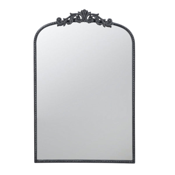 Kea 36 Inch Wall Mirror, Black Curved Metal Frame, Baroque Accent Design - BM285941
