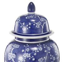 18 Inch Porcelain Ginger Jar, Finial Lid and Round Curved, Blue Flowers - BM285950