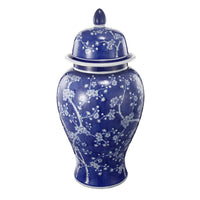 18 Inch Porcelain Ginger Jar, Finial Lid and Round Curved, Blue Flowers - BM285950