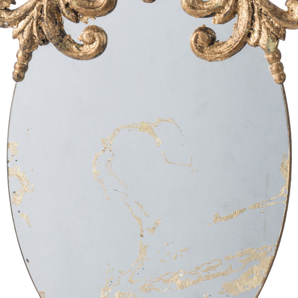 Vic 21 Inch Oval Wall Mirror, Ornate Scrolled Wood Frame, Antique Gold Finish - BM285953