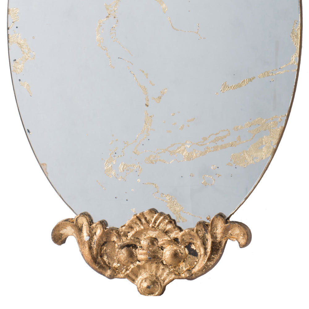 Vic 21 Inch Oval Wall Mirror, Ornate Scrolled Wood Frame, Antique Gold Finish - BM285953