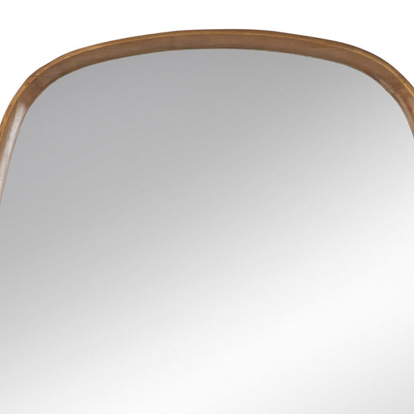 Roe 27 Inch Wall Mirror, Brown Curved Pine Wood Frame, Minimalistic - BM285960