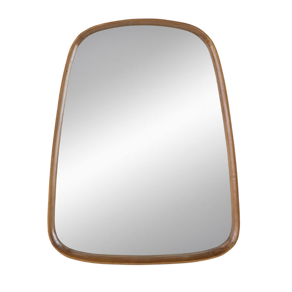 Roe 27 Inch Wall Mirror, Brown Curved Pine Wood Frame, Minimalistic - BM285960