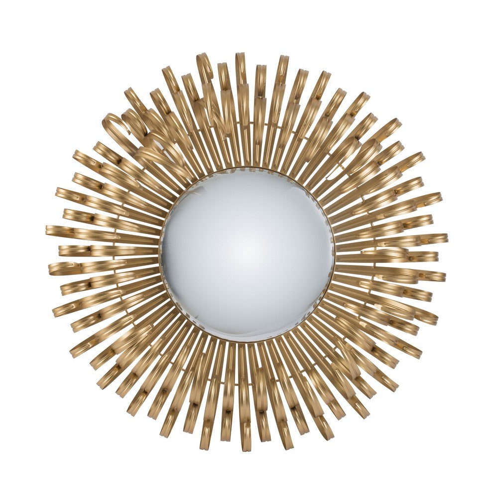 27 Inch Round Wall Mount Accent Decor Mirror, Sunburst, Iron Frame, Gold - BM286092