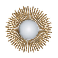 27 Inch Round Wall Mount Accent Decor Mirror, Sunburst, Iron Frame, Gold - BM286092