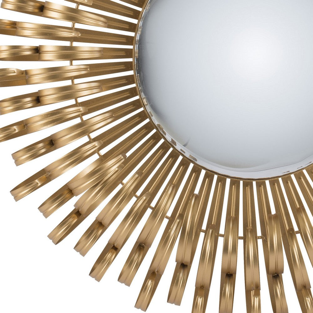 27 Inch Round Wall Mount Accent Decor Mirror, Sunburst, Iron Frame, Gold - BM286092