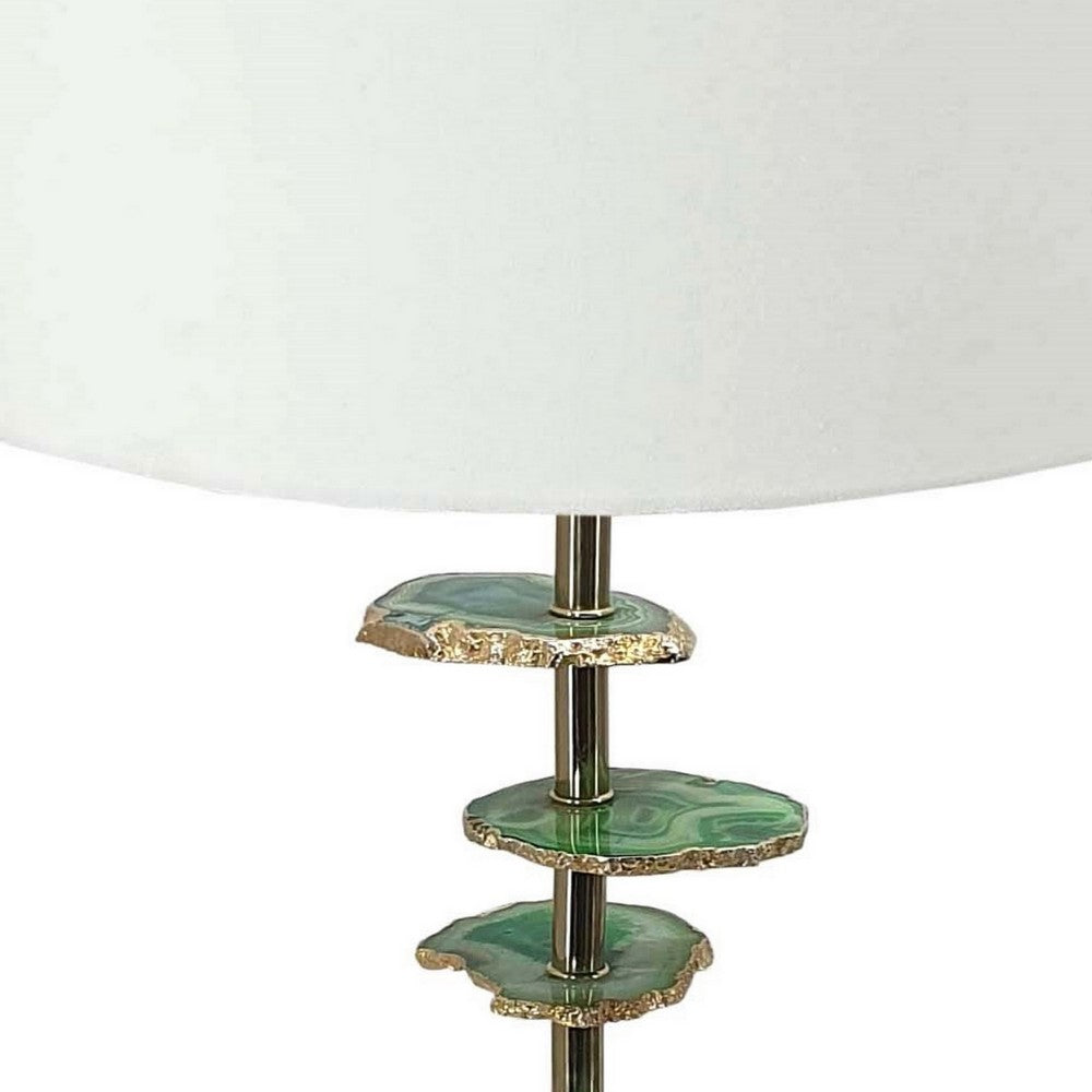 Parks 30 Inch Table Lamp With Agate Slices and Linen Drum Shade, White - BM286095