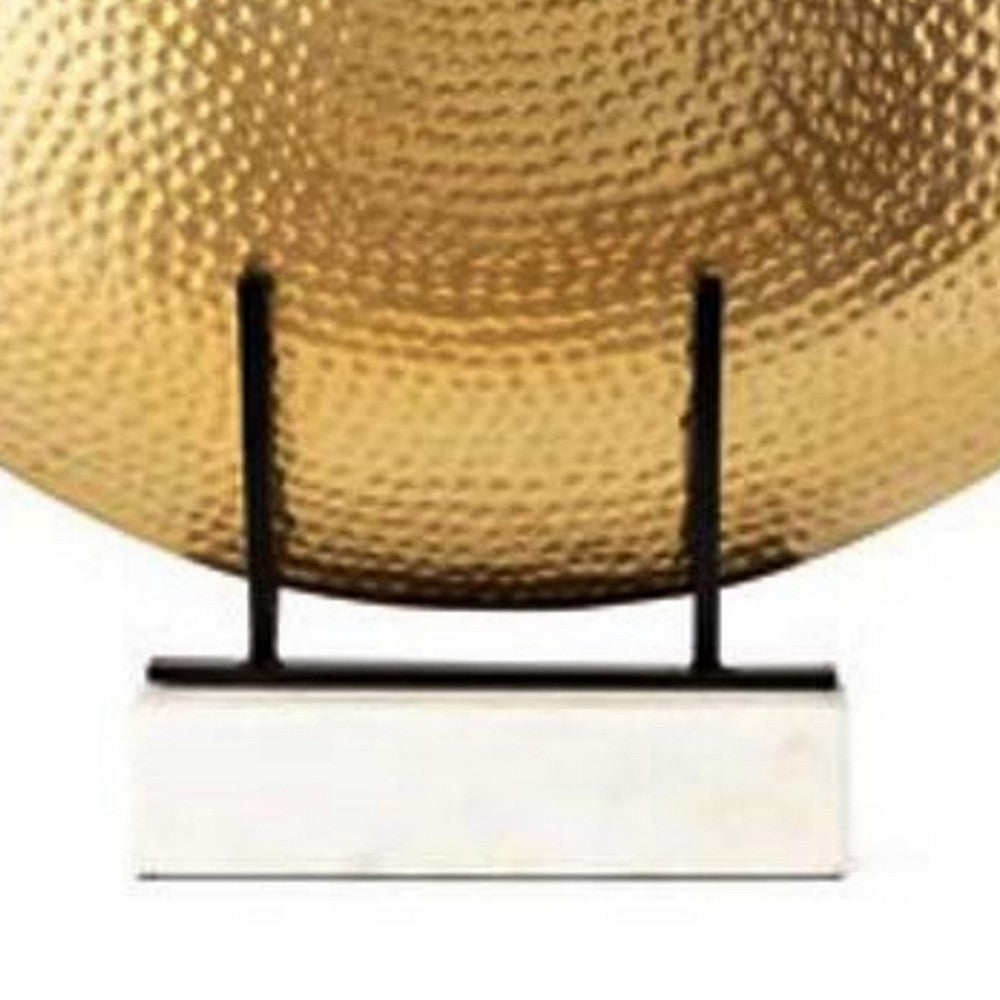 22 Inch Round Statuette, Tabletop Decor, Gold Disk, White Marble Base - BM286099