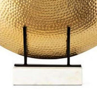 22 Inch Round Statuette, Tabletop Decor, Gold Disk, White Marble Base - BM286099