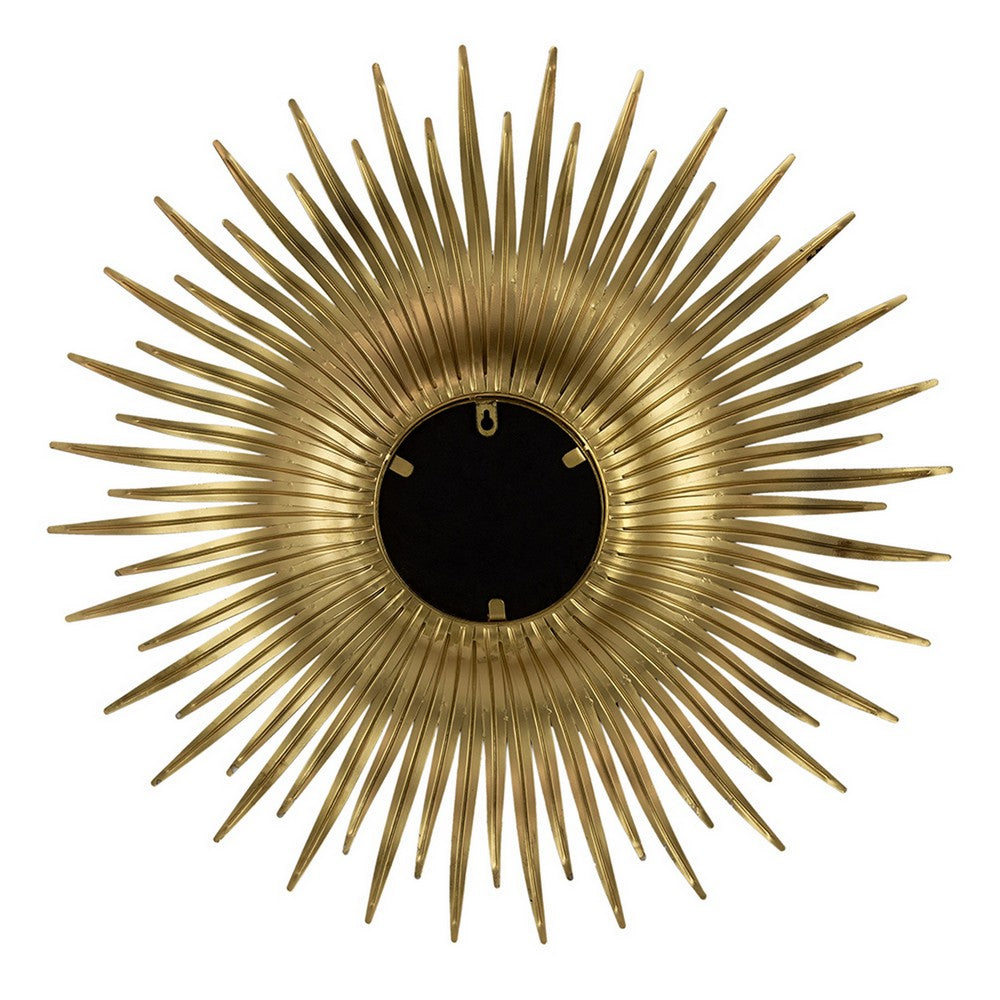 28 Inch Wall Mount Accent Mirror with Round Sunburst Iron Frame,  Gold - BM286103