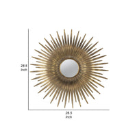 28 Inch Wall Mount Accent Mirror with Round Sunburst Iron Frame,  Gold - BM286103