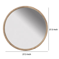 28 Inch Round Wall Mount Accent Mirror, Natural Fir Wood with Subtle Grains - BM286105