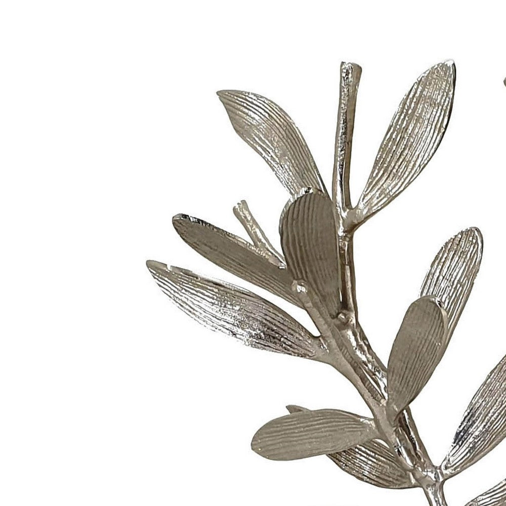 28, 23 Inch Set of 2 Metal Statuettess, Decorative Accent Olive Tree, White - BM286108