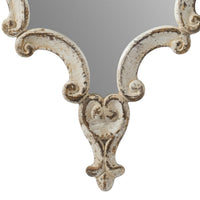 30 Inch Accent Wall Mirror, Carved Ornate Scrollwork Antique White Fir Wood - BM286109