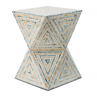 20 Inch Capiz Accent Stool Table, Hourglass Triangular, Off White Ivory - BM286116