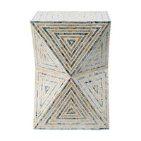 20 Inch Capiz Accent Stool Table, Hourglass Triangular, Off White Ivory - BM286116