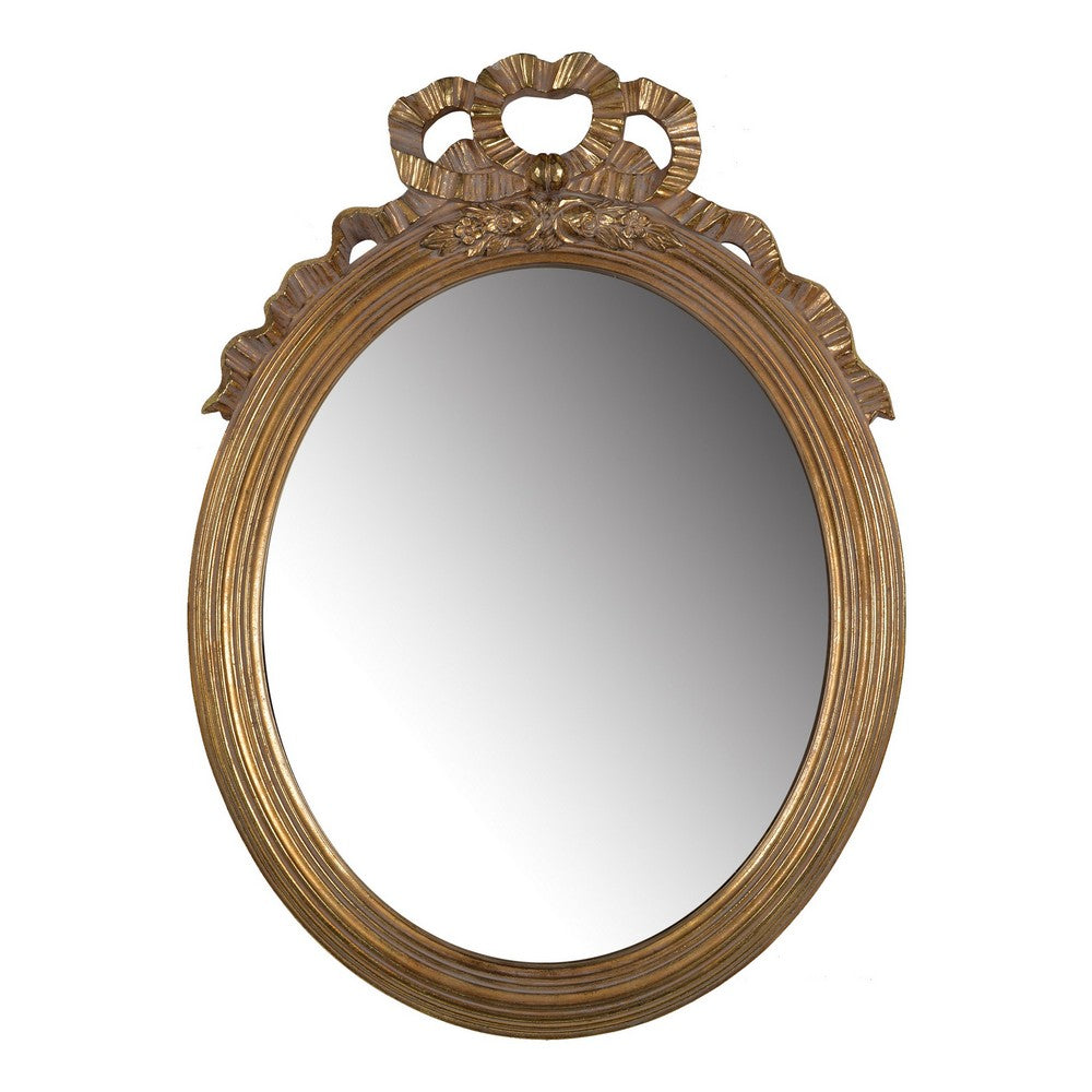26 Inch Wall Accent Mirror with Ornate Polyresin Floral Crest, Antique Gold - BM286122
