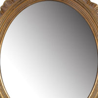 26 Inch Wall Accent Mirror with Ornate Polyresin Floral Crest, Antique Gold - BM286122
