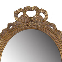 26 Inch Wall Accent Mirror with Ornate Polyresin Floral Crest, Antique Gold - BM286122