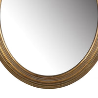 26 Inch Wall Accent Mirror with Ornate Polyresin Floral Crest, Antique Gold - BM286122