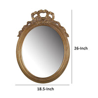 26 Inch Wall Accent Mirror with Ornate Polyresin Floral Crest, Antique Gold - BM286122