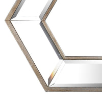Toby 12 x 14 Inch Wall Mount Accent Mirror, Dual Hexagon Wood Frame, Brown - BM286123