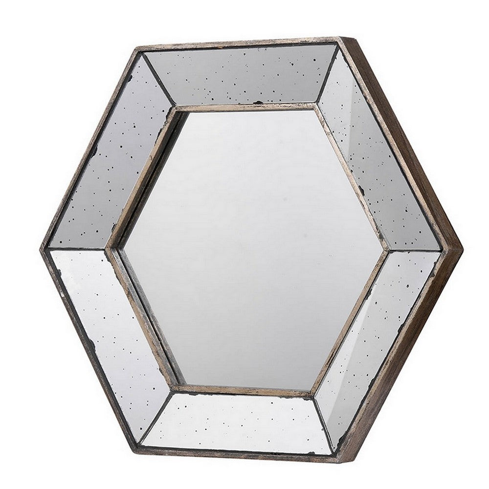 Filo 21 Inch Wall Accent Mirror, Raised Tray Edges, Hexagonal Mirror Frame - BM286130
