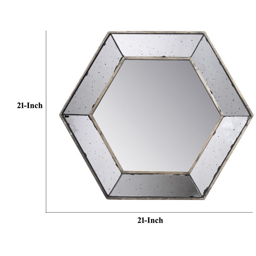 Filo 21 Inch Wall Accent Mirror, Raised Tray Edges, Hexagonal Mirror Frame - BM286130