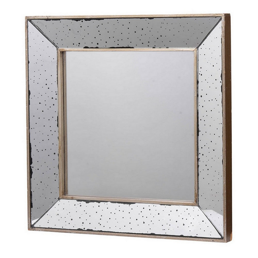 Filo 18 Inch Square Wall Accent Mirror, Raised Tray Edges, Mirrored Frame - BM286131