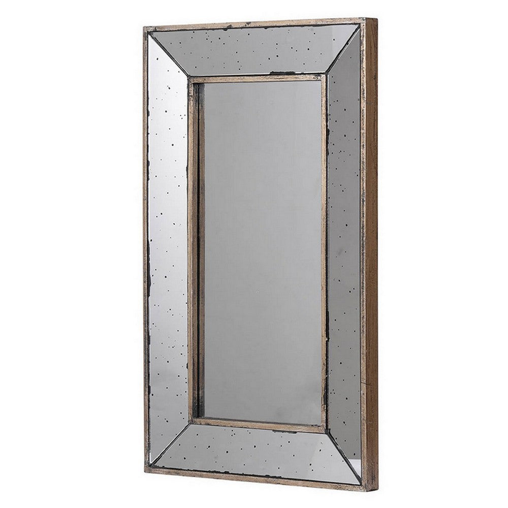 Filo 24 Inch Wall Mirror, Raised Tray Edges, Mirrored Rectangular Frame - BM286132