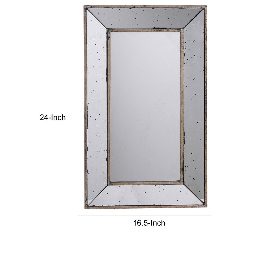 Filo 24 Inch Wall Mirror, Raised Tray Edges, Mirrored Rectangular Frame - BM286132