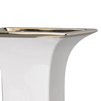 14 Inch Decorative Ceramic Vase, Artistic Turned Urn, White and Gold Rim - BM286151